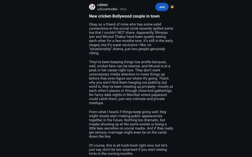 Shreyas Iyer and Mrunal Thakur spark dating gossip [Source: Foreign_Ordinary_805]